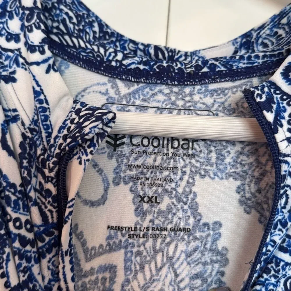 Coolibar blue paisley quarter zip rash guard pullover XL